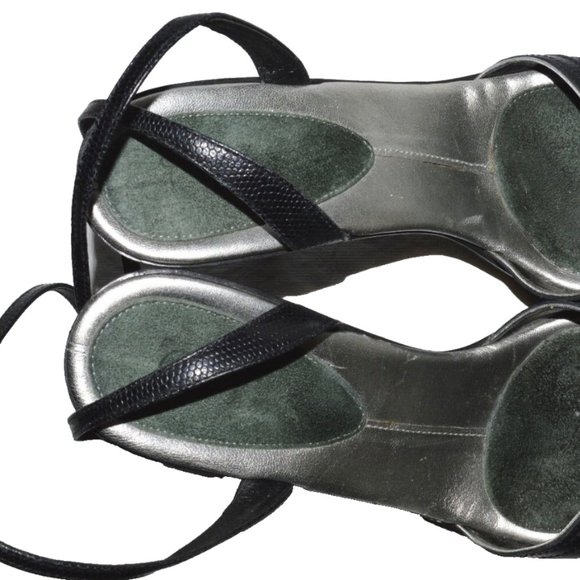 G SERIES NIKELAB 7 M BLACK SNAKE PRINT LEATHER WRAP AROUND ANKLE PLATFORM SANDAL - Picture 3 of 7